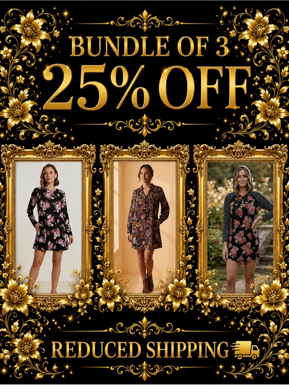 Bundle of 3, 25% OFF + Reduced Shipping! - Floral Dresses Collection, Large